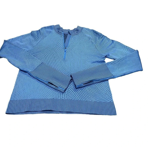 Lululemon Rest Less Cropped Half Zip Women's Sz 6 Grid Warp Blue Nile Night Sea - Picture 5 of 16